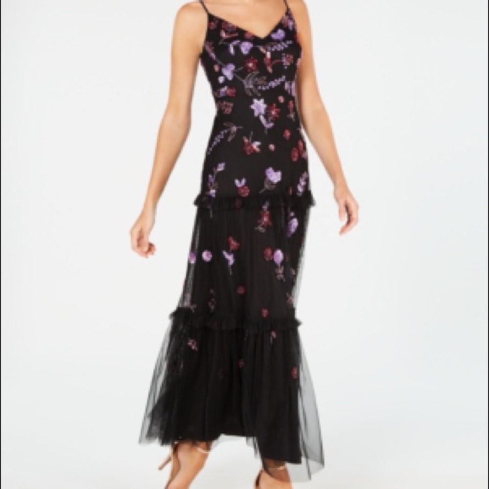 NWT Adrianna Papell Beaded Ruffled Gown